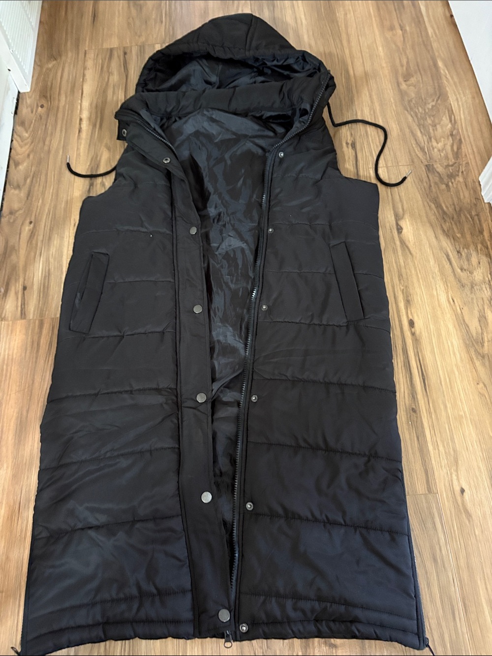 Women's Long Quilted Hooded Puffer Vest - Black